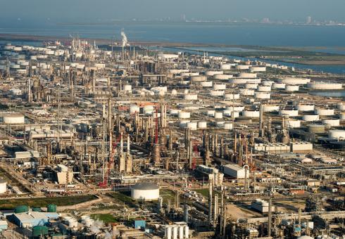 Oil refineries off of the Houston Ship Channel in Houston, Texas. 