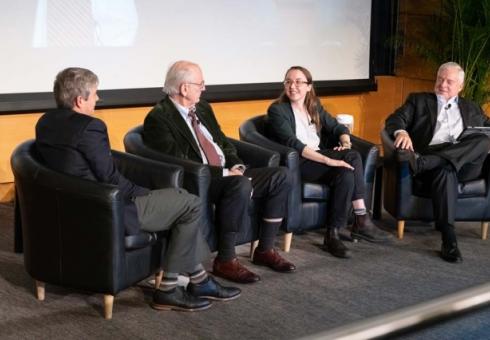 Panelists at the MIT Climate Symposium: Steven Ansolabehere, Henry Jacoby, Leah Stokes, and Richard Schmalensee.